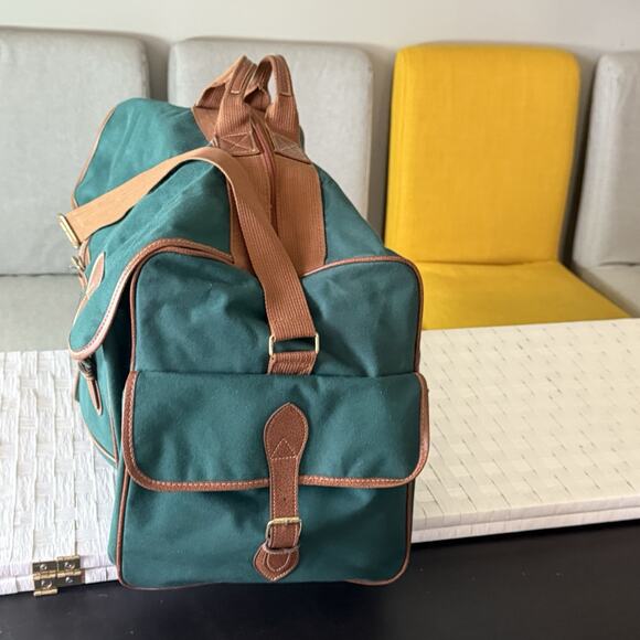 VTG Polo Ralph Lauren Duffle Weekender Travel Bag Large Green Brown Canvas Pony - Picture 6 of 9